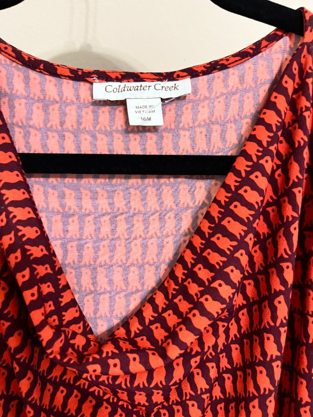 Coldwater Creek Understated Bird Print Cowl Neck Coquette Midi Dress 16 - Picture 8 of 9